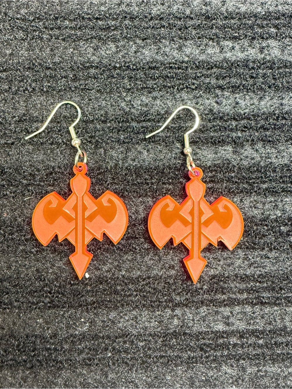 925 sterling Orange Double-Headed Battle Axe Earrings - Acrylic Dangle Earrings"